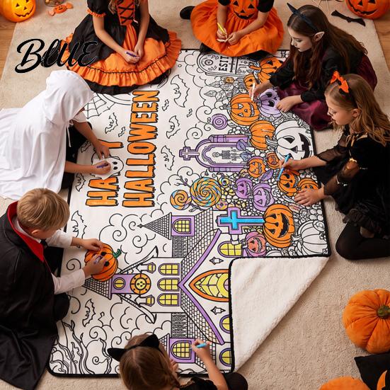 Artistic Sofa Accent Blanket Halloween DIY Coloring Blanket Color Your Own Throw with Optional Unique Craft Kits for Adults 24 Markers Washable Xmas