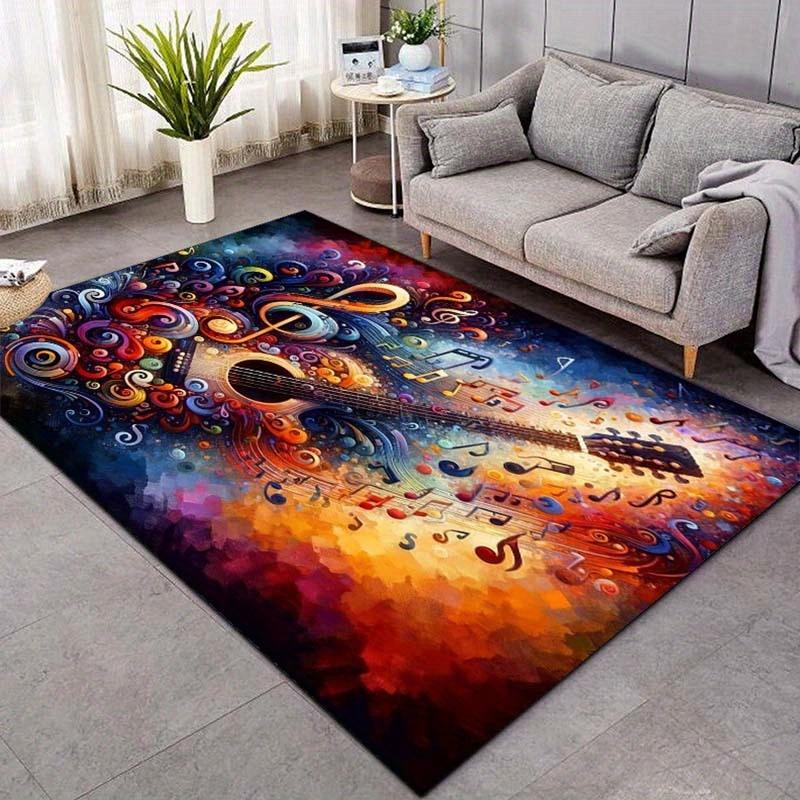 Musical Guitar Rug: Harmonize Your Home with Colorful Notes | Artistic Living Room Decor Pieces Skid resistant carpet