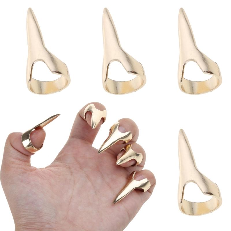 5pcs Retro Nail Finger Ring Comb Tip Joint Ring Halloween Cosplay Curling Hair Extension Tool Punk Party Jewelry Gift