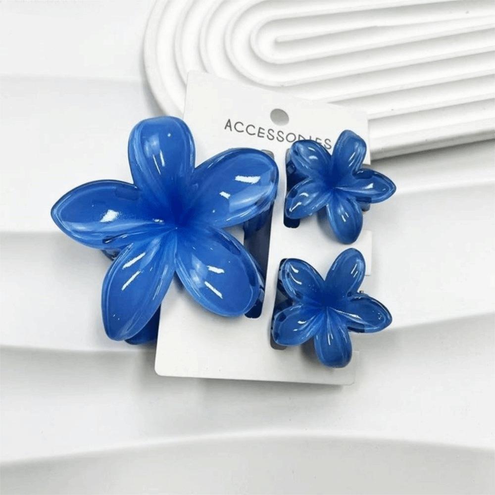 3Pcs/Set Hawaiian Flower Colroful Gradient Hair Claws Ponytail Cip Plumeria Flower Shark Clip Barrettes Hairpins For Women Girl