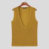 INCERUN Summer Men Deep V Sleeveless Solid Casual Fitted Rib Tank Tops Undershirts