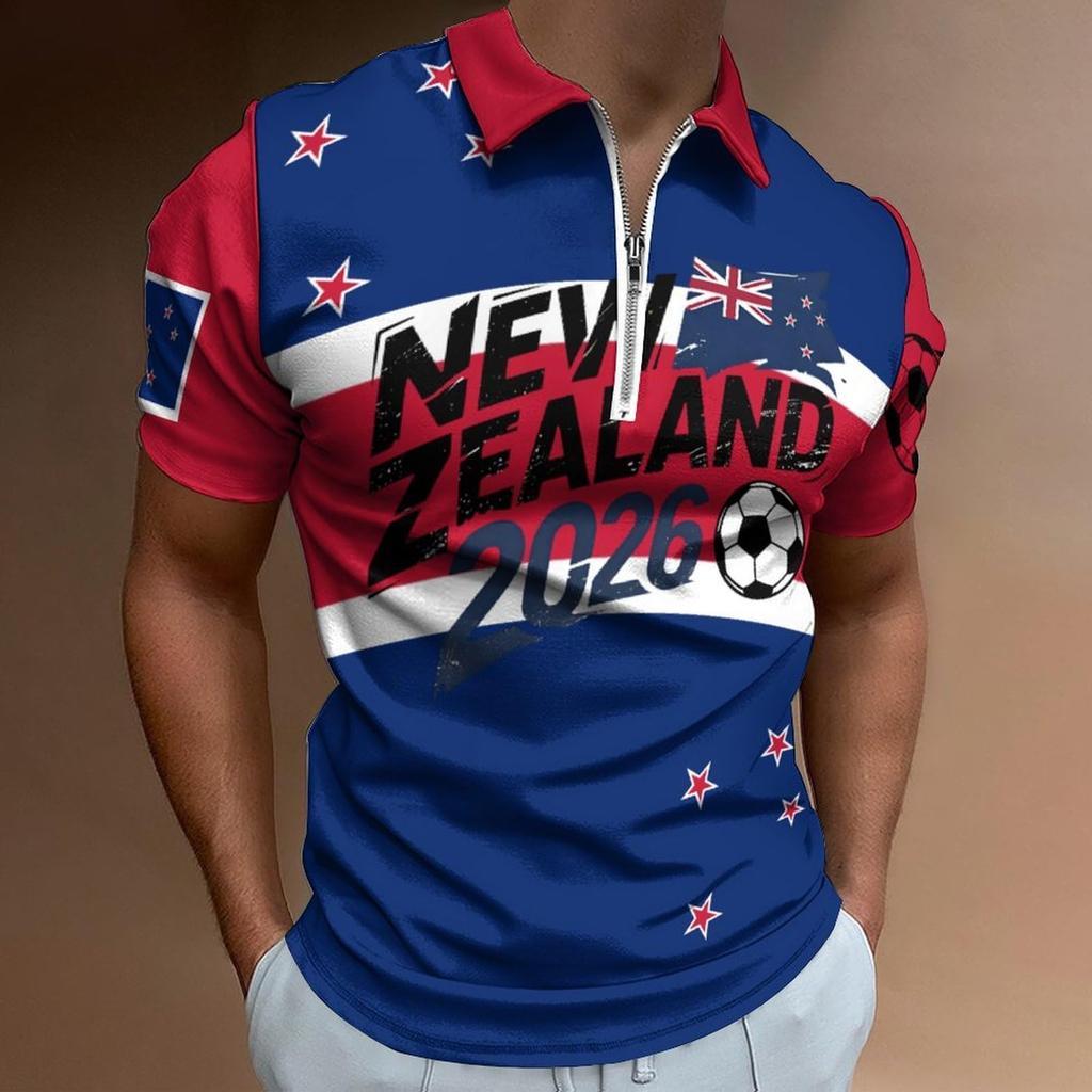 Men’s Casual Loose Fit Polo Shirt with Letter Print Zip Collar Short Sleeve Comfortable Breathable Top for Everyday Wear