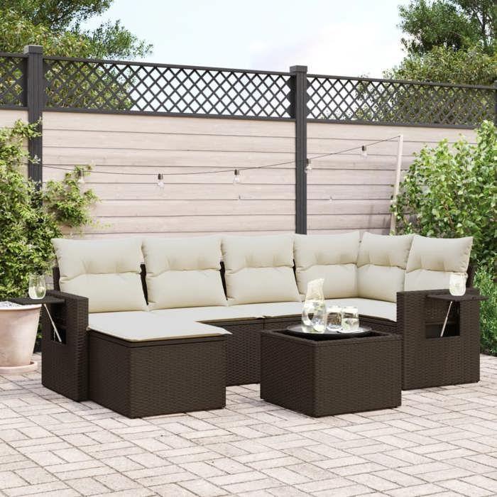 VidaXL Salon de Jardin avec Coussins 7 pcs, Canapés de Terrasse, Ensemble de Meubles de Patio, Mobilier d'Extérieur, Marron 3220472