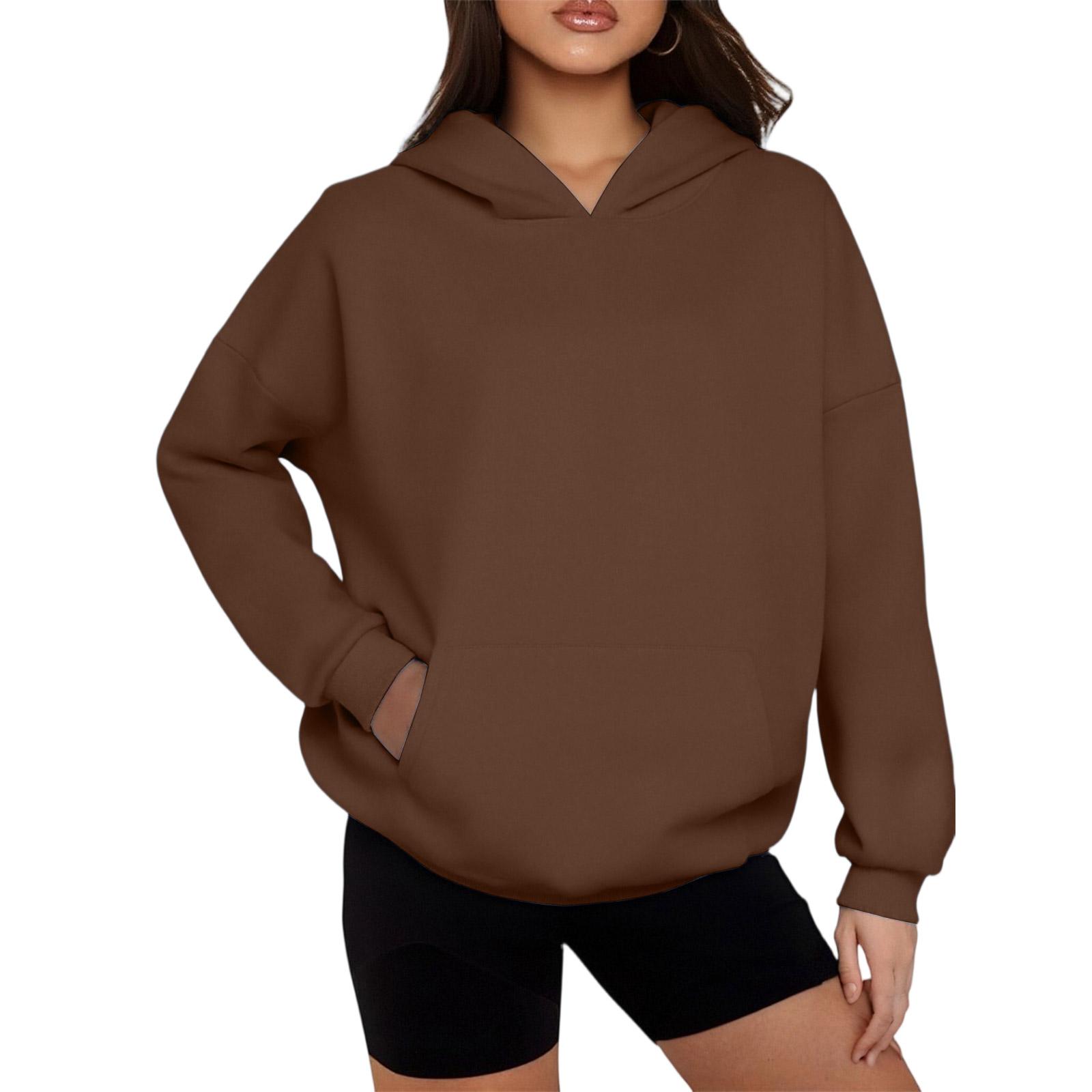

Fashionable Women s Loose Casual Daily Plus Size Long-sleeved Hooded Sweatshirt S кофейный
