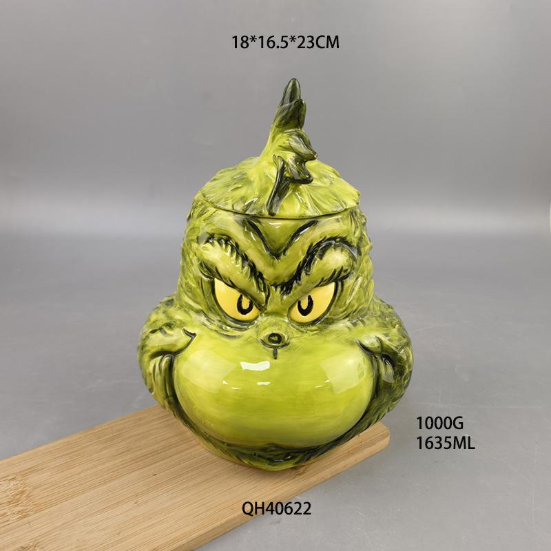 Christmas High-Value Turtle Ceramic Green-Haired Grinch Mask Candy Jar Weird Weird Storage Jar