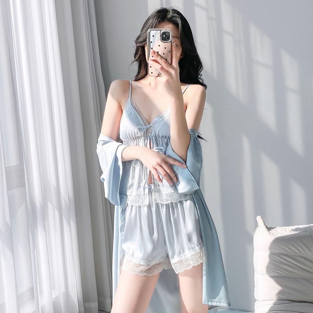 Neue Frühjahrs- und Sommer-Eisseiden-Pyjamas für Damen, Träger-Pyjamas, dünne lange Röcke, Nachthemden, Promi-Stil zweiteilige Loungewear