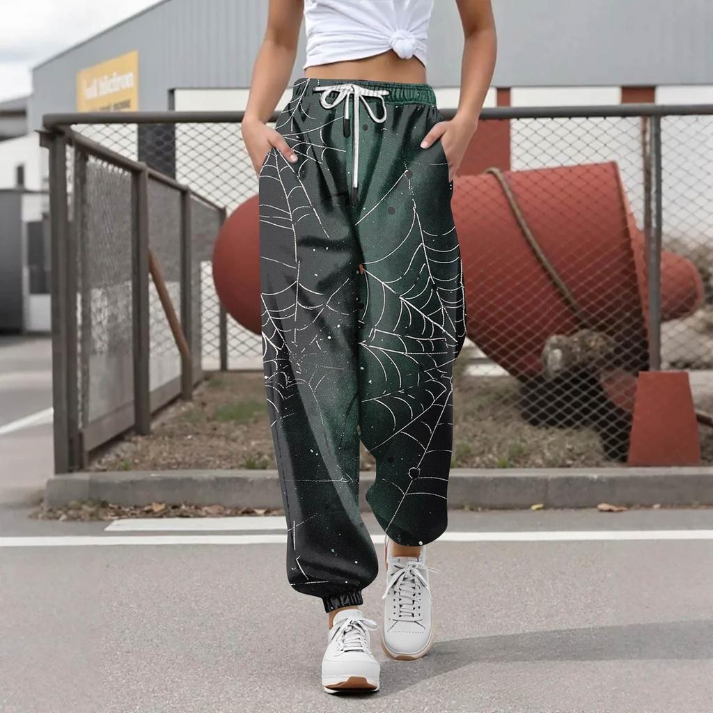 Damen Casual Fashion Halloween Printed Freizeithose Jogginghose Hose Kordelzug Elastische Taille Kordelzug Kordelzughose