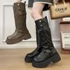 Knight belt buckle boots women's British style retro slim heightening boots autumn and winter 2025 tall new thick bottom