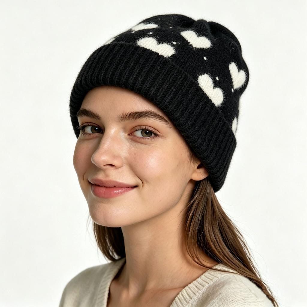 Multi-color wool blended knitted hat autumn and winter retro versatile love jacquard wool hat warm cute ear hat