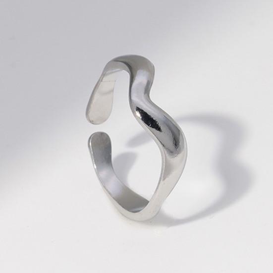 Women Finger Ring V-Shaped Curved Geometric Adjustable Fit Open Ring Stainless Steel Texture Architecture