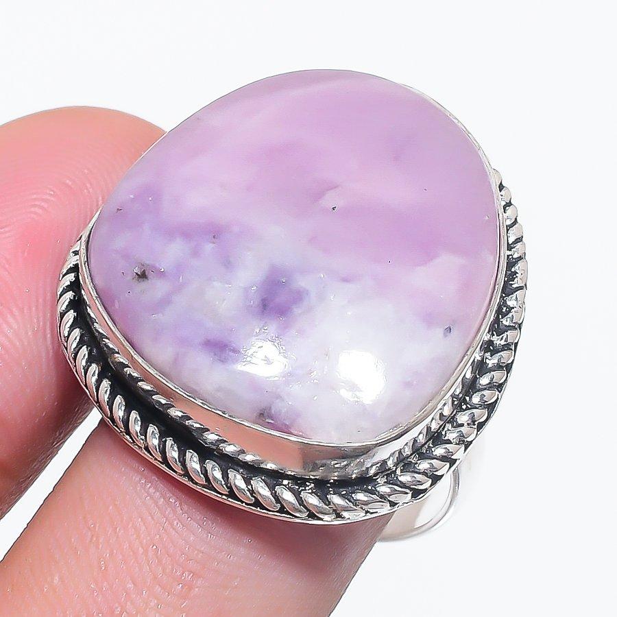 

Натуральный камень Лепидолит Ювелирное изделие из серебра 925 пробы Кольцо Размер 8.5 J6q99