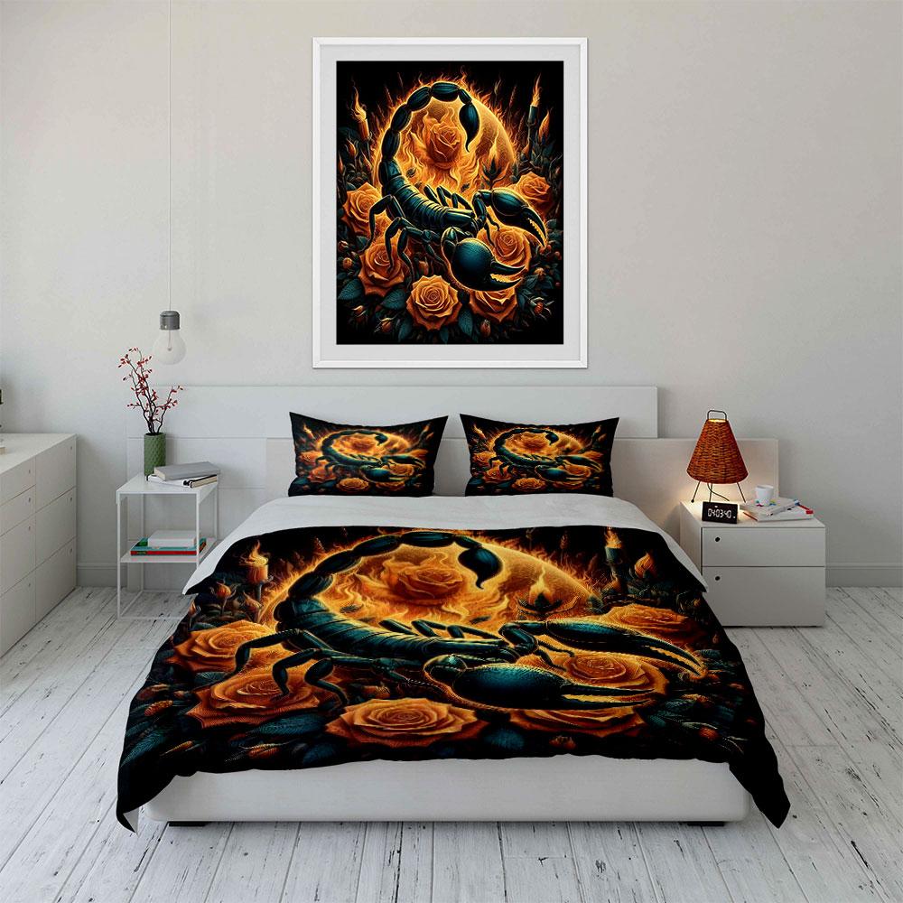 Scorpion Rose Themed Decor Set Multiple Sizes Kid'S And Adults' Bedroom Exquisite 3Pc Bedding Set, Gift