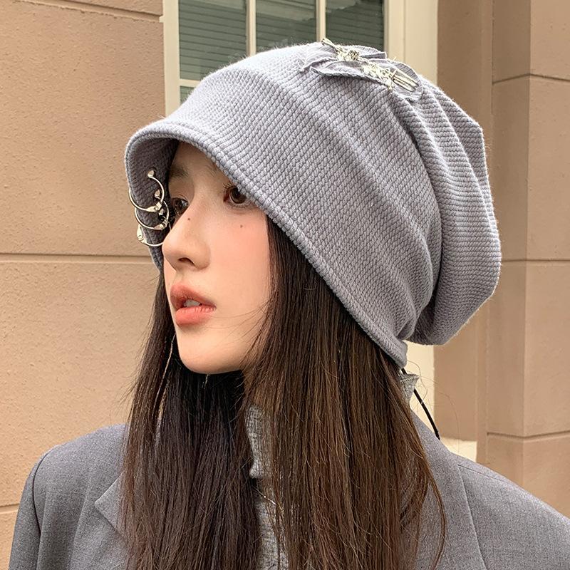 Autumn and Winter Hats for Women Korean Style Baotou Hat Big Head Circumference Showing Face Small Pile of Hats Retro Casual Versatile Knitted Hat
