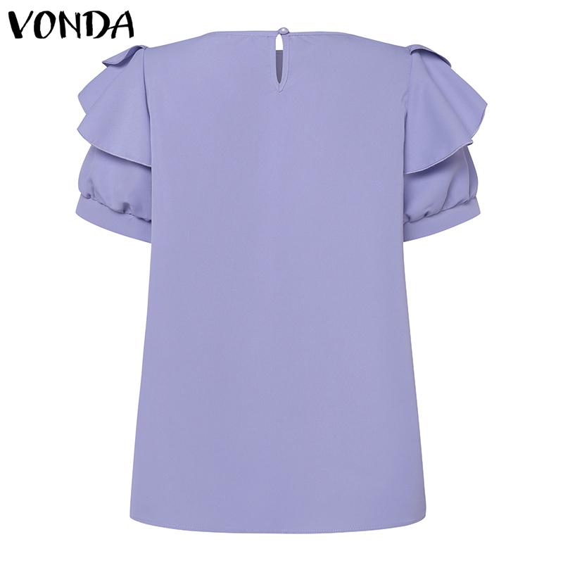 VONDA Damen Sommer Rüschen Rundhals Kurzarm Blusen