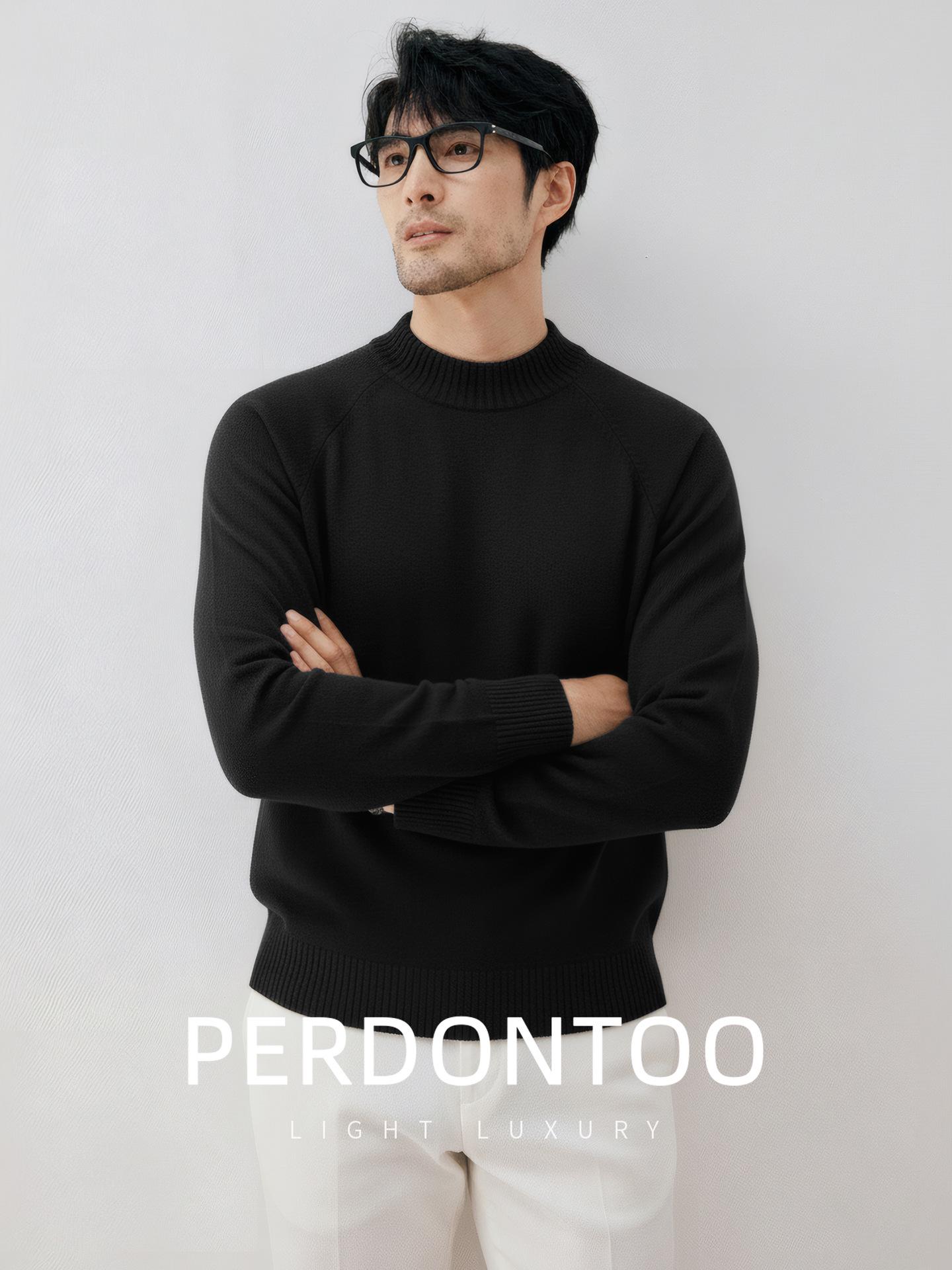 

Men s Italian Lyocell Wool High-Neck Ribbed Sweater, 2026 Autumn/Winter Collection - Thick, Warm, Casual Raglan Sleeve Knitwear XL чорний