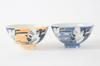 Mino Ware Pair of Rice Set of Made in Crane Blue MIG013 Bowls, 2, Medium-Sized, Japan, Design, & Orange,