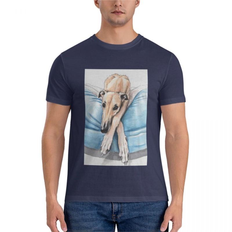 brand men cotton t-shirt Greyhound on blue bed Classic T-Shirt Short sleeve funny t shirt Men s t-shirts 4XL