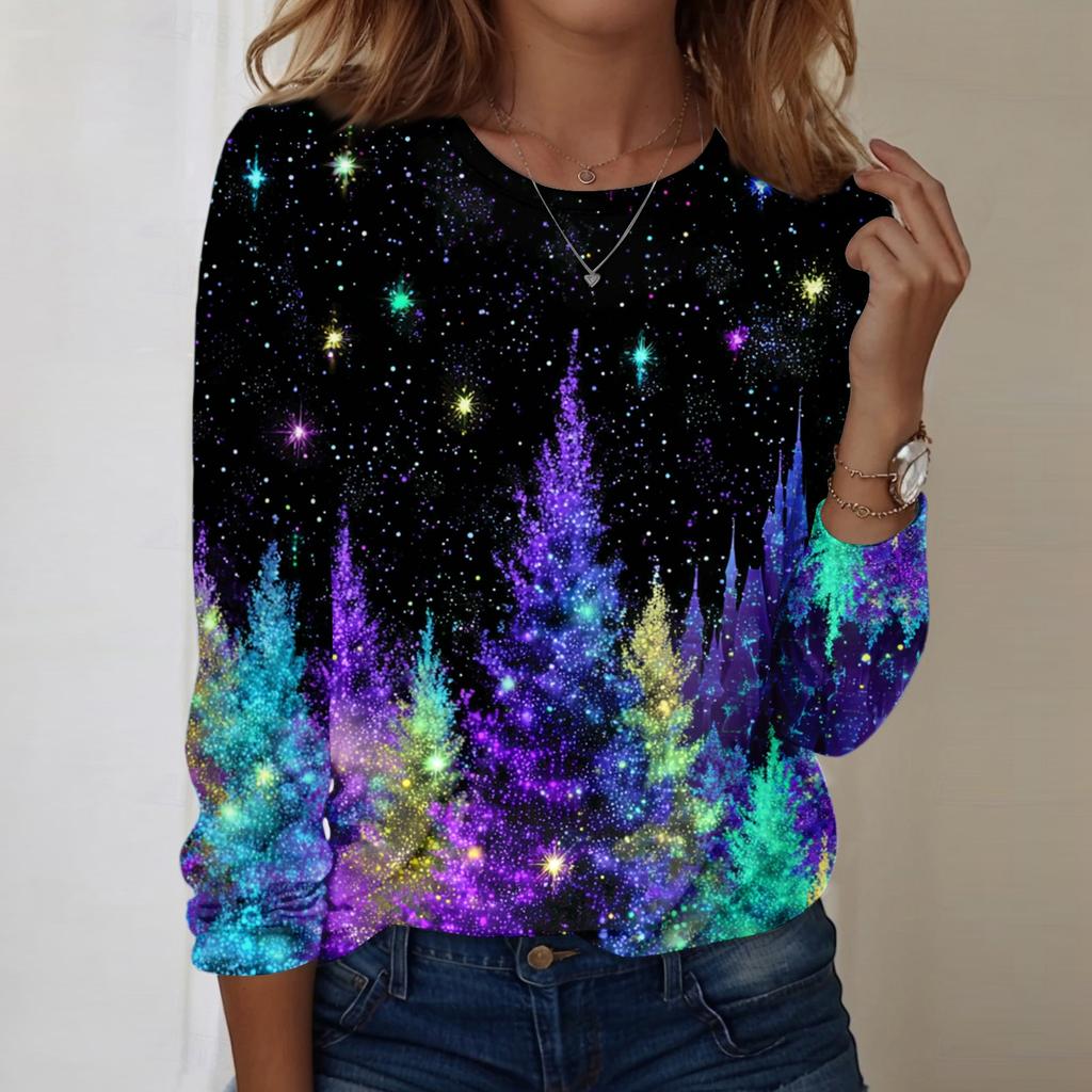Women's Christmas Printed Round-neck Loose Long-sleeved Top