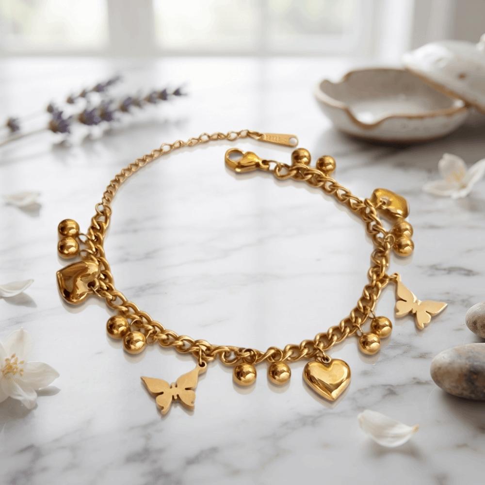 Non Tarnish Heart Love Anklet Waterproof Heart Beads Charm Bracelet Valentine's Day Gift