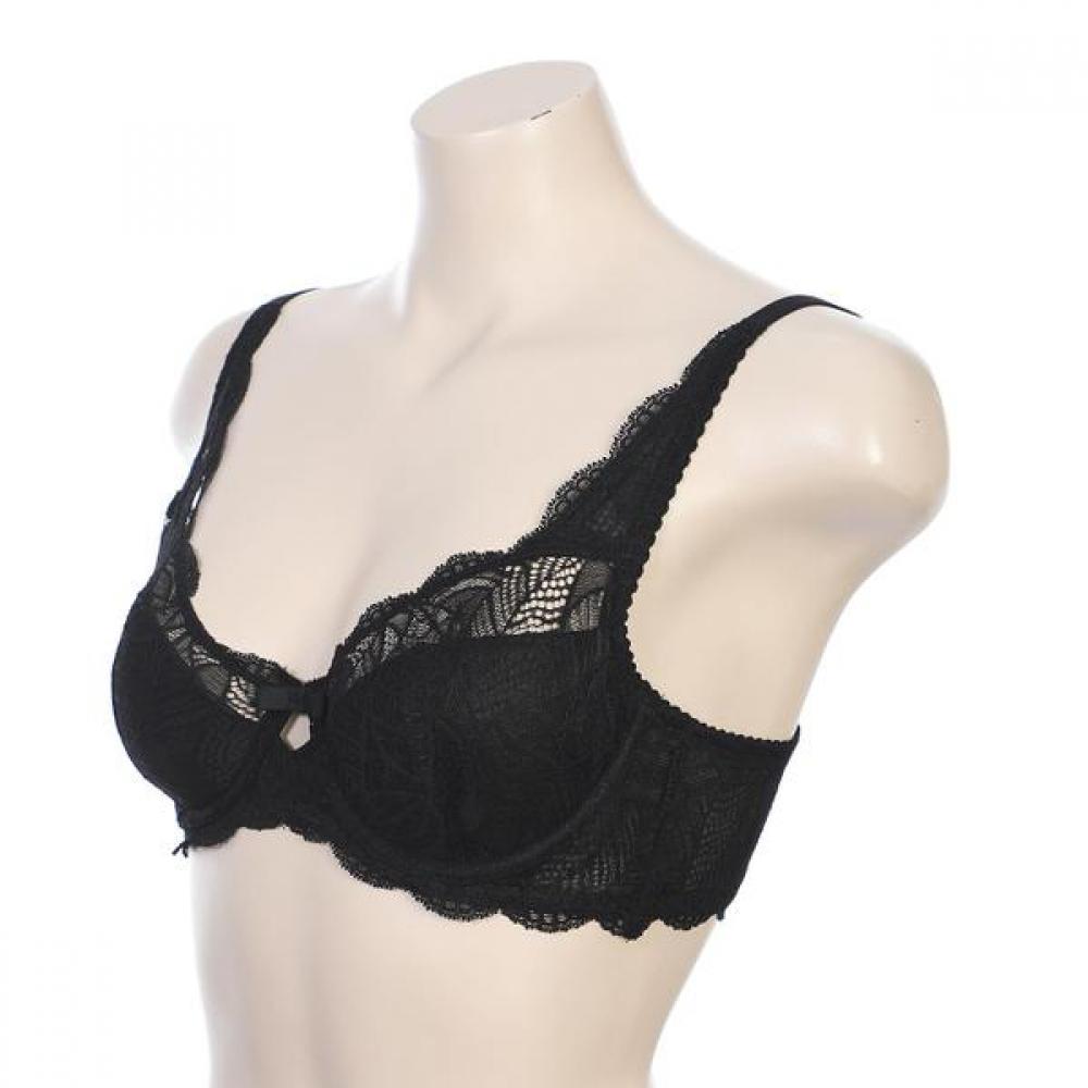 Black Non Woven Flower Lace Full Cup Bra Aabr4430 Bk