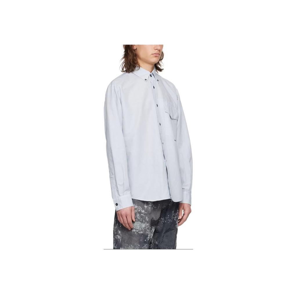 STONE ISLAND Solid Color Pointed Collar Button Long Sleeve Shirt Men Shirts Frost-Blue 801511701-V0041