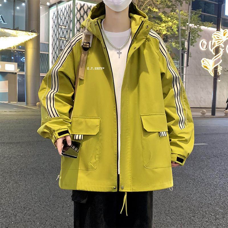 

Men s spring fleece thickened jacket jacket men s fashion handsome teenager trendy brand contrasting color loose charge trench coat 4XL 195-105kg