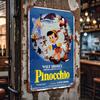 A Beautifully Designed Tin Sign Featuring Authorized Classic Cartoon Characters Pinocchio And Geppetto, Officially Licensed for