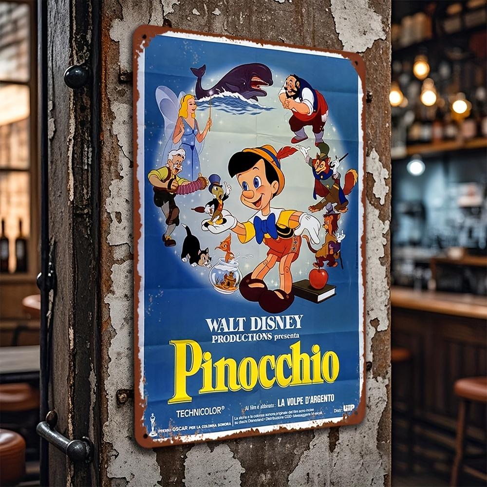 A Beautifully Designed Tin Sign Featuring Authorized Classic Cartoon Characters Pinocchio And Geppetto, Officially Licensed for