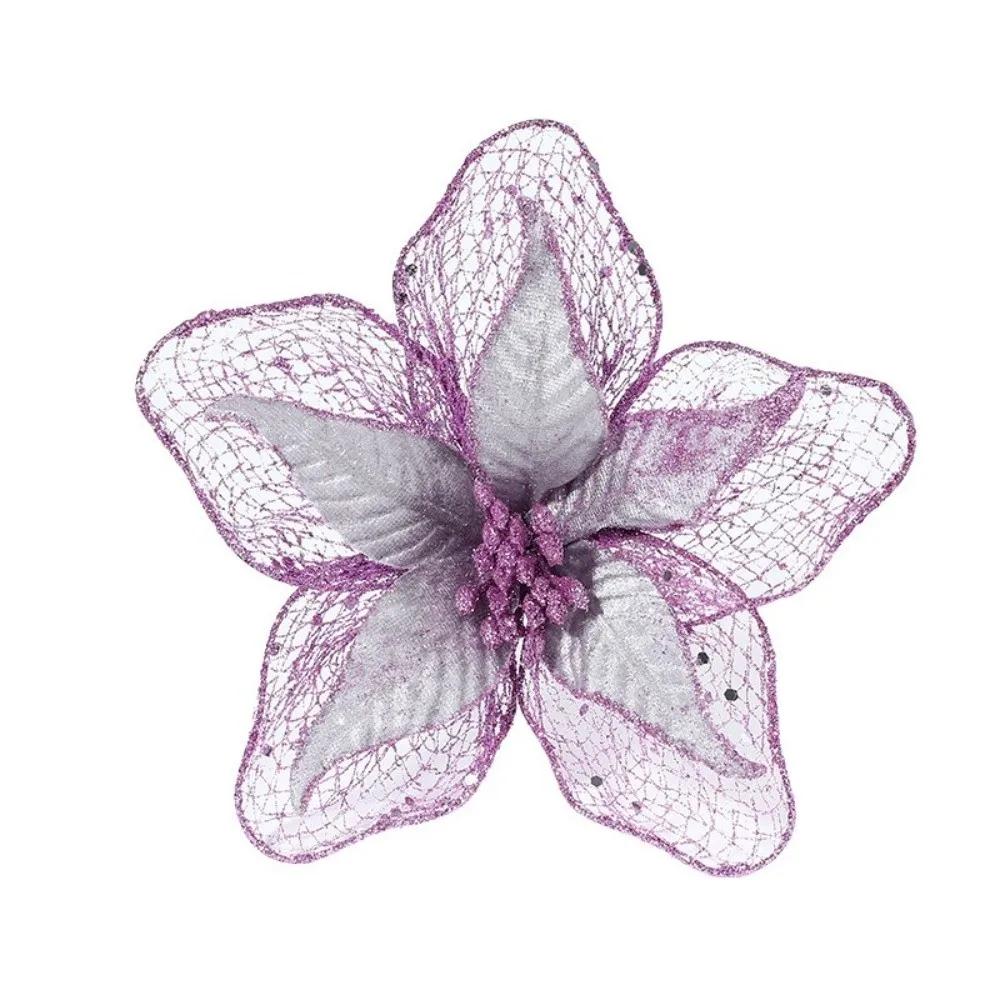 New 23cm Poinsettia Glitter Flower Xmas Hanging Ornaments DIY Christmas Flowers Artificial Xmas Tree Decorations Party Supplies