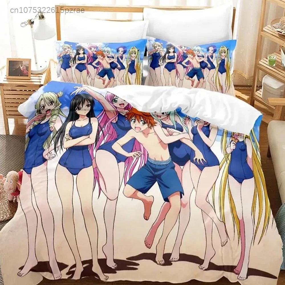 סט מצעים לאנימה Yami To LOVE-Ru כיסוי שמיכה סט מיטה כיסוי שמיכה ציפית שמיכה גדולה מלכותית קווין בנים מבוגרים