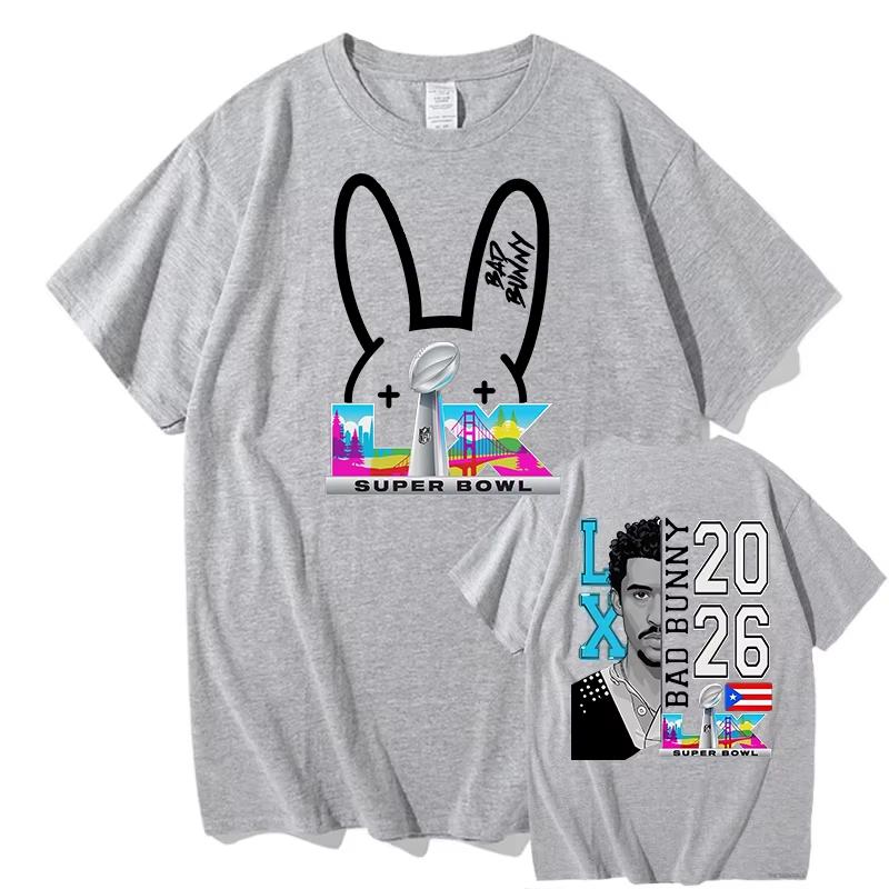 Bad Bunny Super Bowl LX 2026 Graphic Tshirt Cotton Unisex Short Sleeve Shirt Y2k Hip Hop Fashion Summer New Men Streetwear