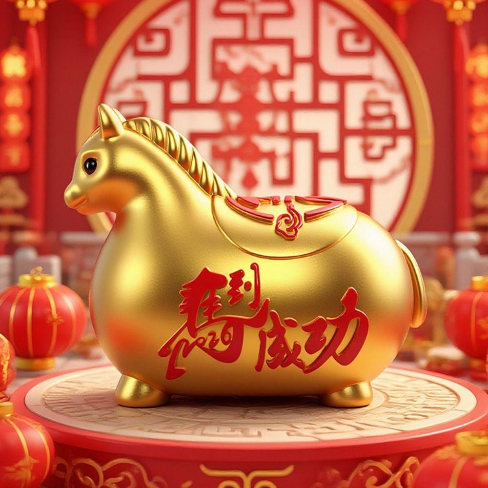 Zodiac Horse Pig Coin Jar Gold Red Coin Saving Box Durable Cartoon Piggy Bank  New Year Celebration