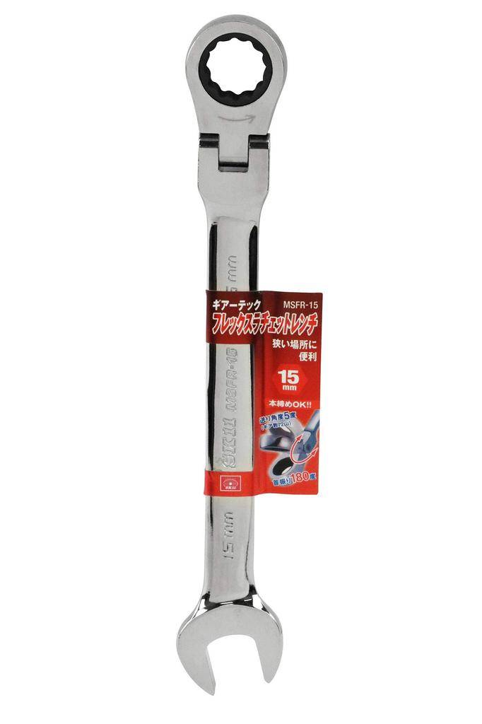 SK11 Gear Tech Flex Ratchet Swivel Wrench, Type, 15mm, MSFR-15