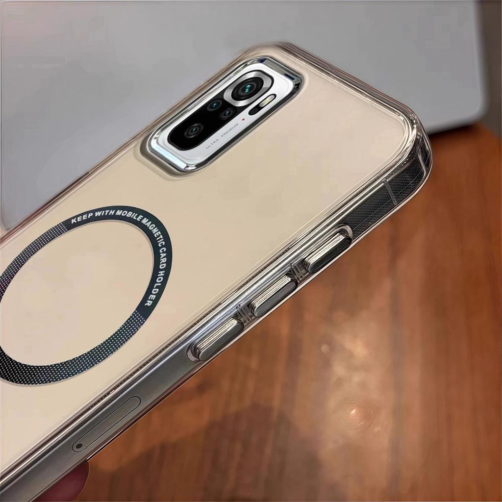 Case for Xiaomi Redmi Note 10S 4G,10 4G,POCO M5s Minimal Semi-Transparent Magnetic Casing Raised Electroplated Lens Bezel Anti-Slip Drop Resistant