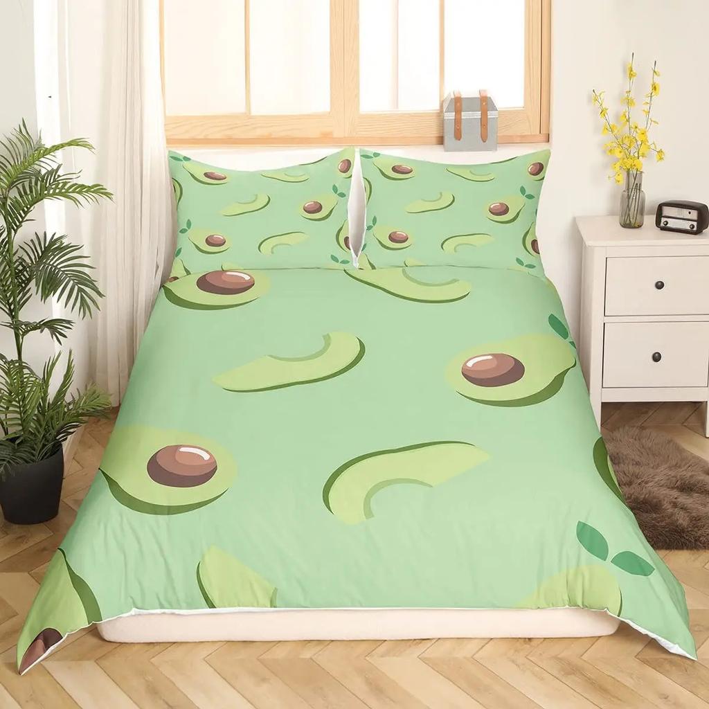Avokado Dynetrekk sett for barn Kawaii Sengesett Cute Fruits Dynetrekk Twin Size Tropical Botanical Cartoon Quilt Cover