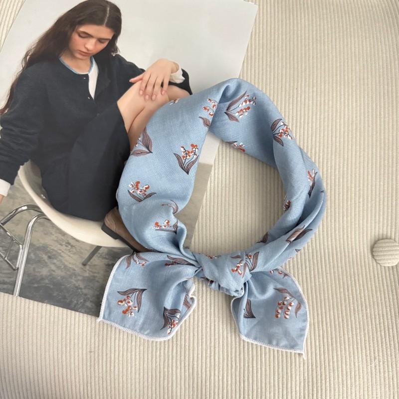 Premium 90Cm Floral Large Square Scarf Cotton And Linen Silk Scarf Women'S Headscarf Thin Scarf Sun Protection Shawl Outer Yarn