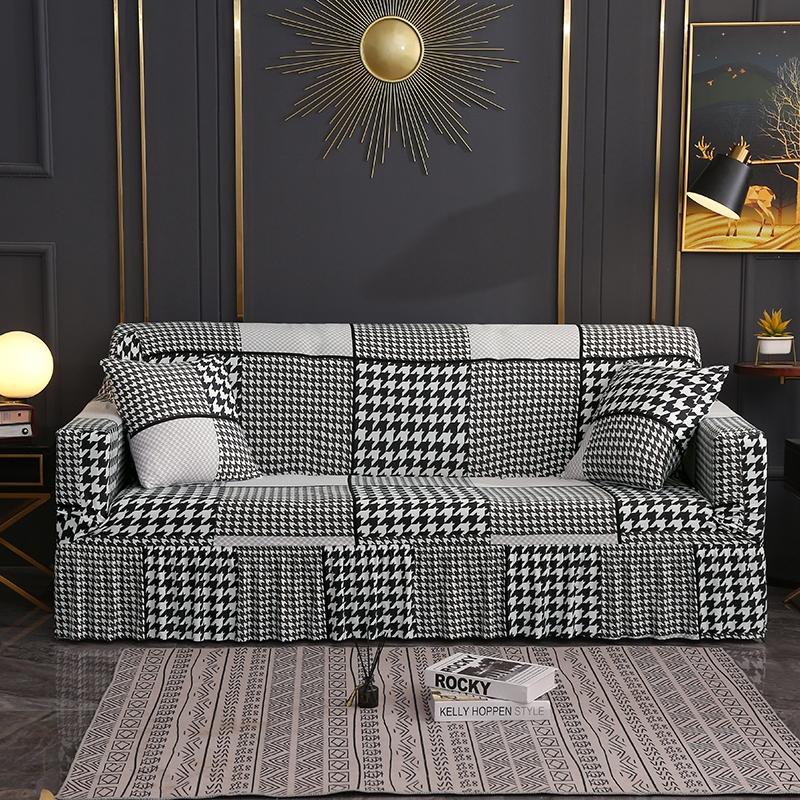 1/2/3/4 Seater Stretch Sofa Cover Elastic Printed Sofa Cover With Skirt Non-slip Armchair Slipcover for Living Room Hotel 1Pcs
