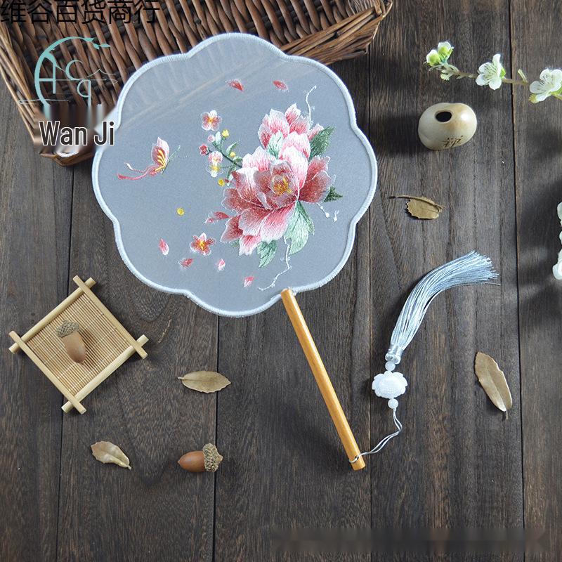 Zweiseitig bestickter runder Fächer im antiken Stil, Hanfu Su-Stickerei, vielseitiger Tanzfächer, chinesischer Stil