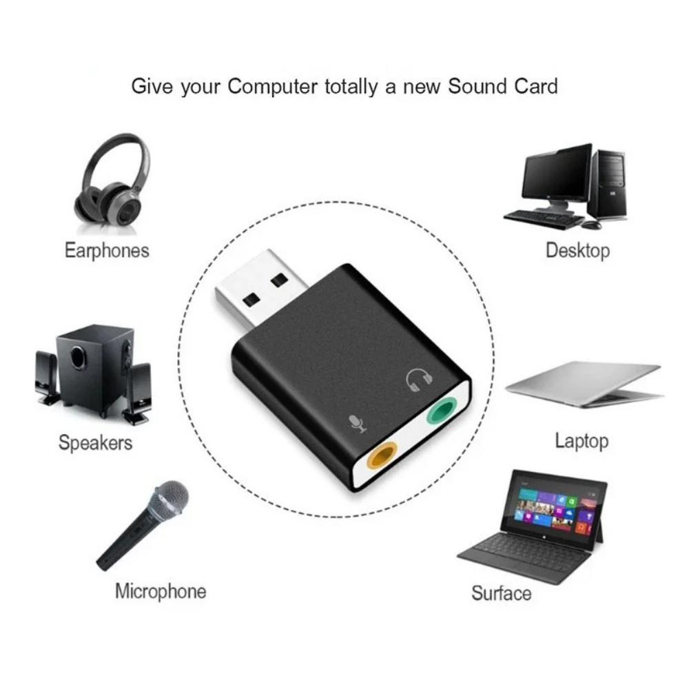 USB Sound Card o Adapter 3.5mm Virtual 7.1 for Headphone Mic