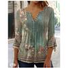 Spring and Summer Women's Blouse Fashion New Women's Floral Print V-neck Short-sleeved Pleated Buttons T-shirt