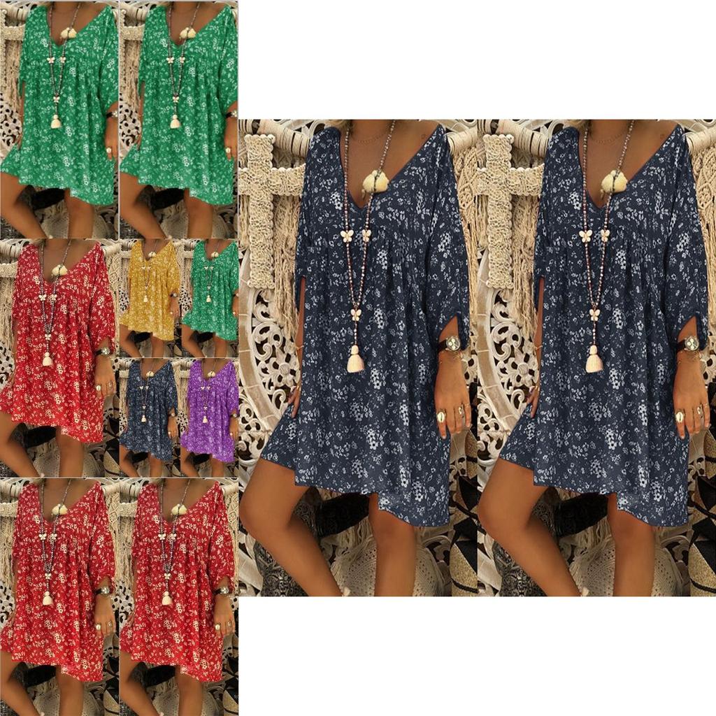 Neck V Women Caftan Baggy Dress Ladies Vintage Hippie Boho Beach Cover Plus Size