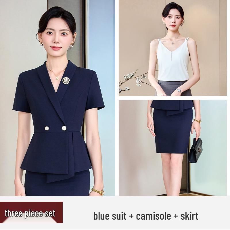 Women's Professional Short Sleeve Summer Suit – Elegant Formal Wear for Manager, Secretary, Hotel Front Desk, and Reception Work.