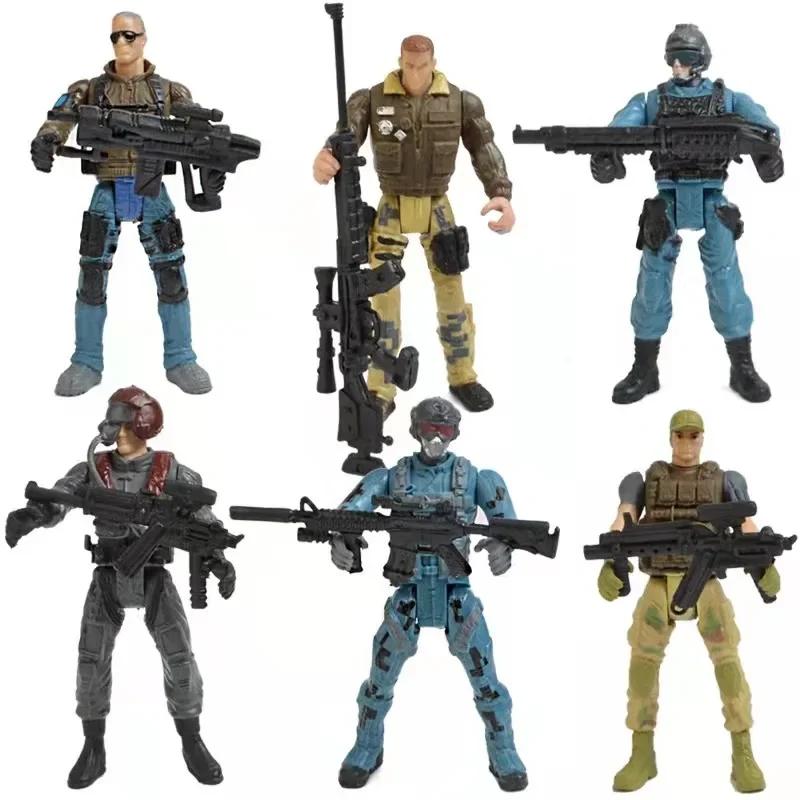 6/12Pcs Warrior Elite Force Military Action Figure Playthings with Weapons 10cm Terrorist SWAT Team Soldiers for Children Playing Present