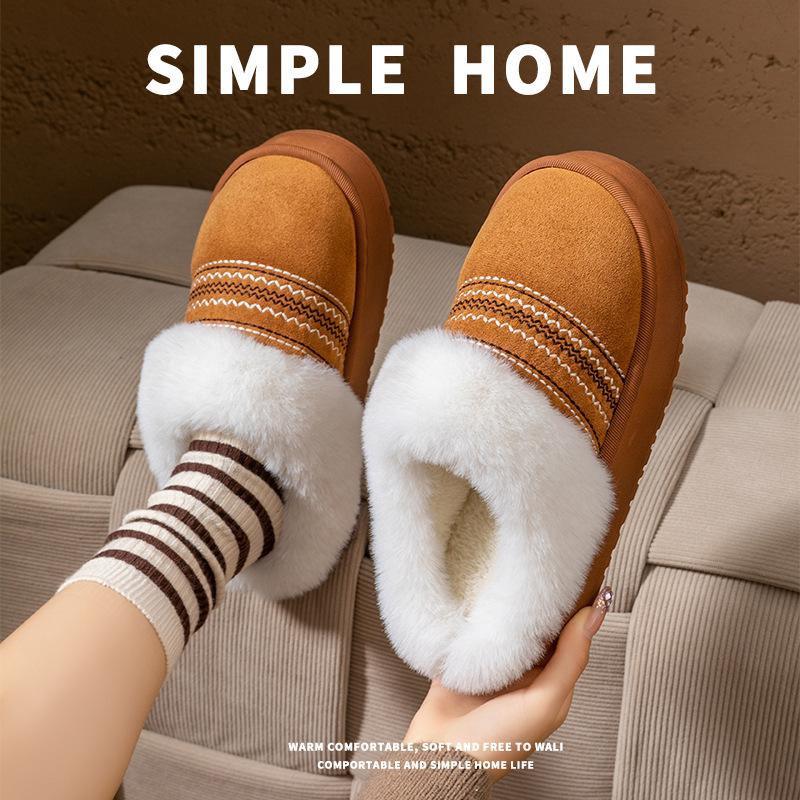 Autumn and Winter 2025 People's Home Bag Head Cotton Slippers Household Thick-soled Velvet Thermal Shoes