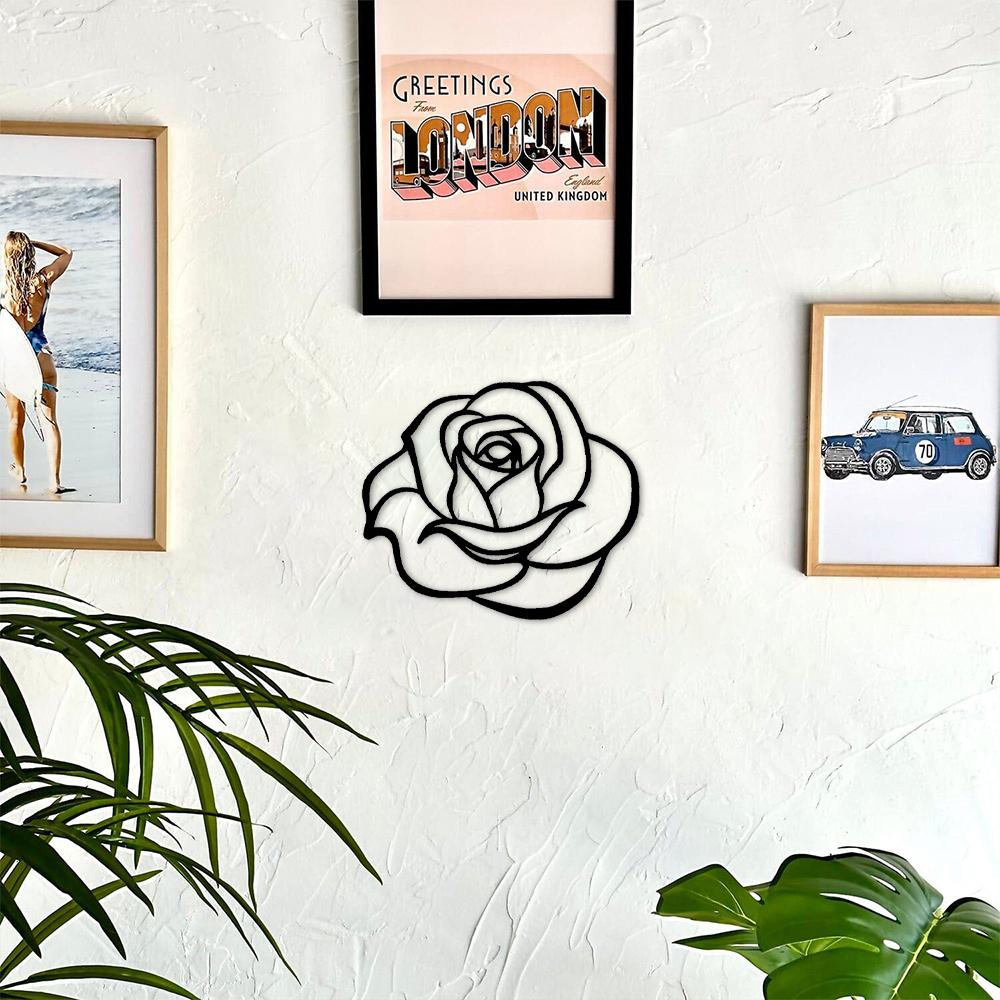 20cm Rosenknospe | Garten Metall Wandkunst Stahl Terrassendekor, Mattschwarze Wandbehangdeko Wandkunst für Zuhause Schlafzimmer Wohnzimmer