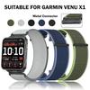 Sangle Velcro en Nylon de 24 mm pour Garmin Venu X1 Connecteur Métallique Respirante Sport Bracelet de Remplacement