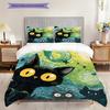 Black Cat Pattern Bedding Quilt Set Quilt Cover Pillowcase Home Decoration Birthday Gift (1 * Duvet Cover + 2 * Pillowcase, Without Core)
