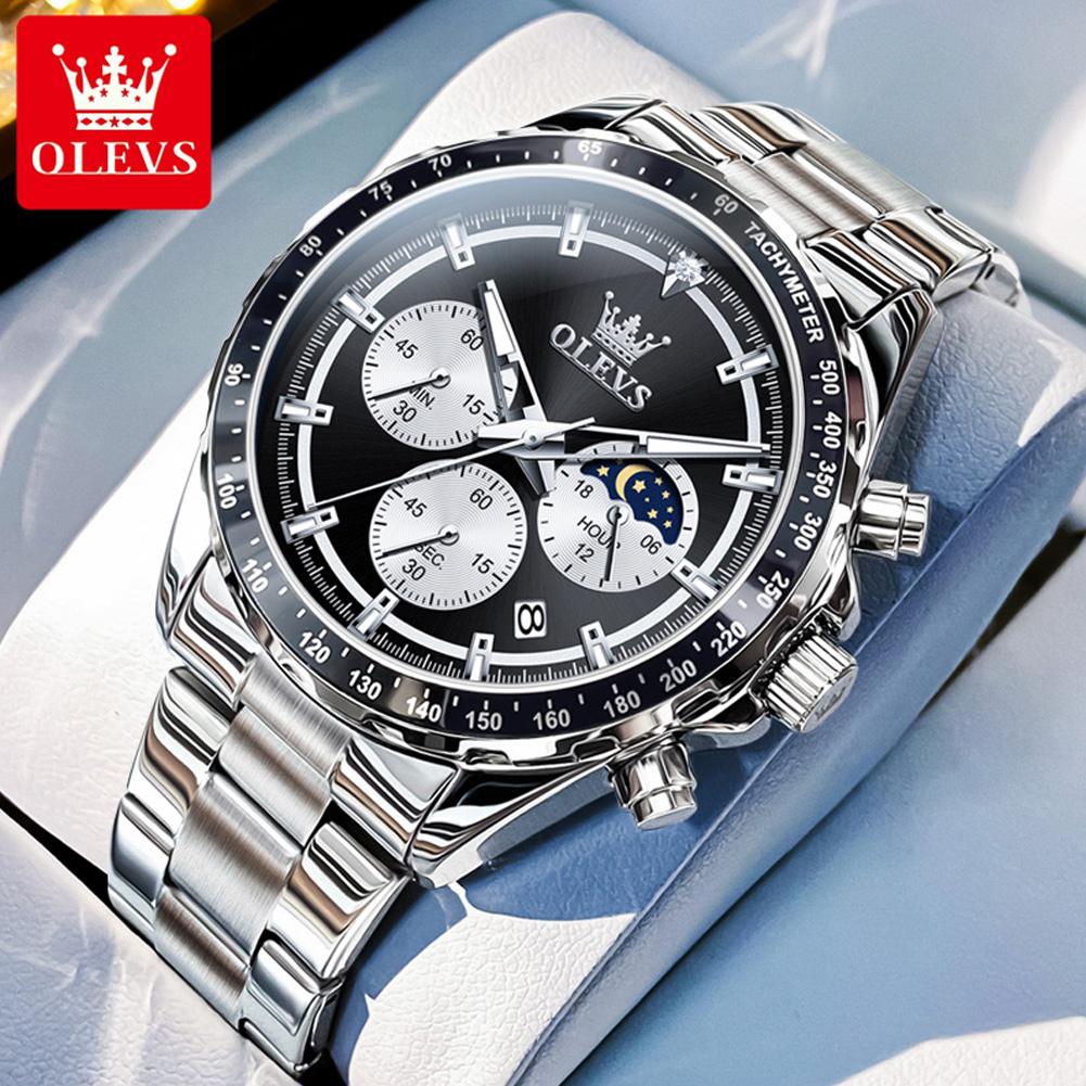 OLEVS Brand Luminous Calendar Waterproof Business Fashion Three Eye Six Pin Business Steel Band Men's Watch 2945