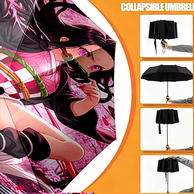 Demon Slayer Print Umbrella Automatic Opening/ Closing - Portable Foldable Design - Daily use for Travel/Outdoor - Gift for Birthday