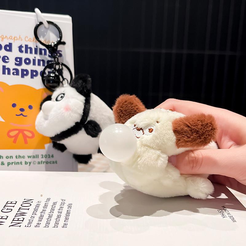 Pig Panda Chick Puppy Blow Bubbles Plush Keychain Function Kids Accessories Gift